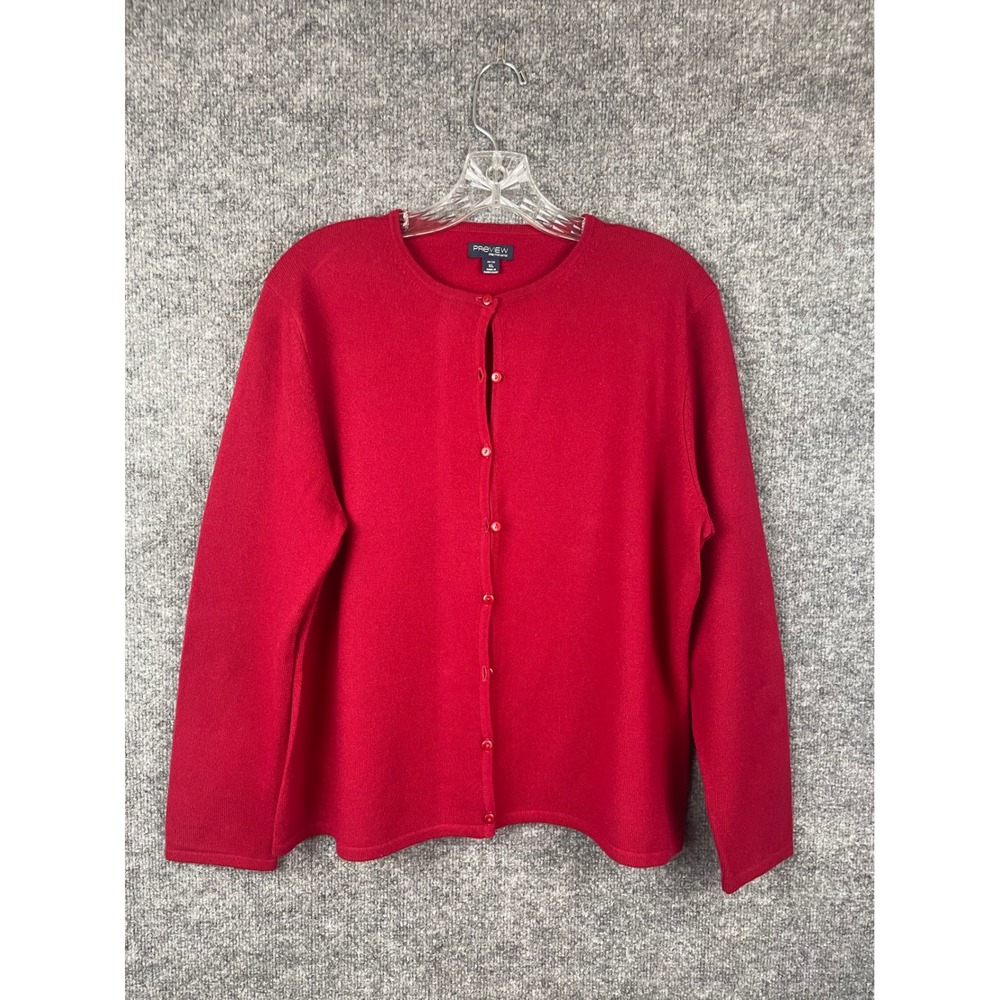 Preview Cardigan Women XL Petite Red Good 100% Cashmere Button Front Crew Neck